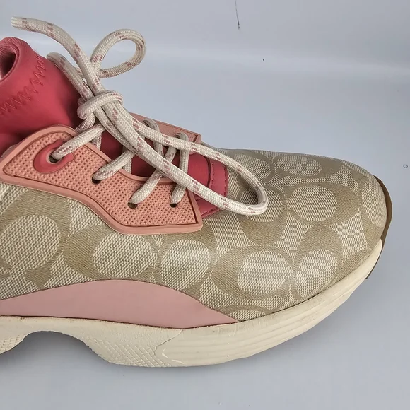 Coach Signature 270 Shoes Women's Size 10 Tech Runner Tan Pink Lace Up Sneakers - Picture 11 of 16